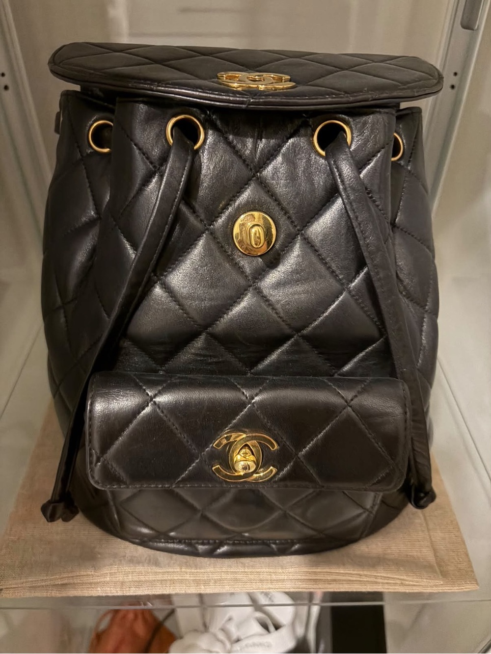 CHANEL Black Quilted Lambskin Backpack with Gold Chain Detail - Picture 2 of 14